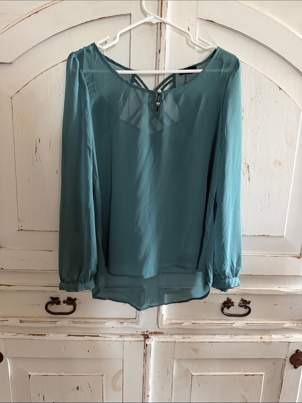 mine Teal Sheer Long-Sleeve Blouse